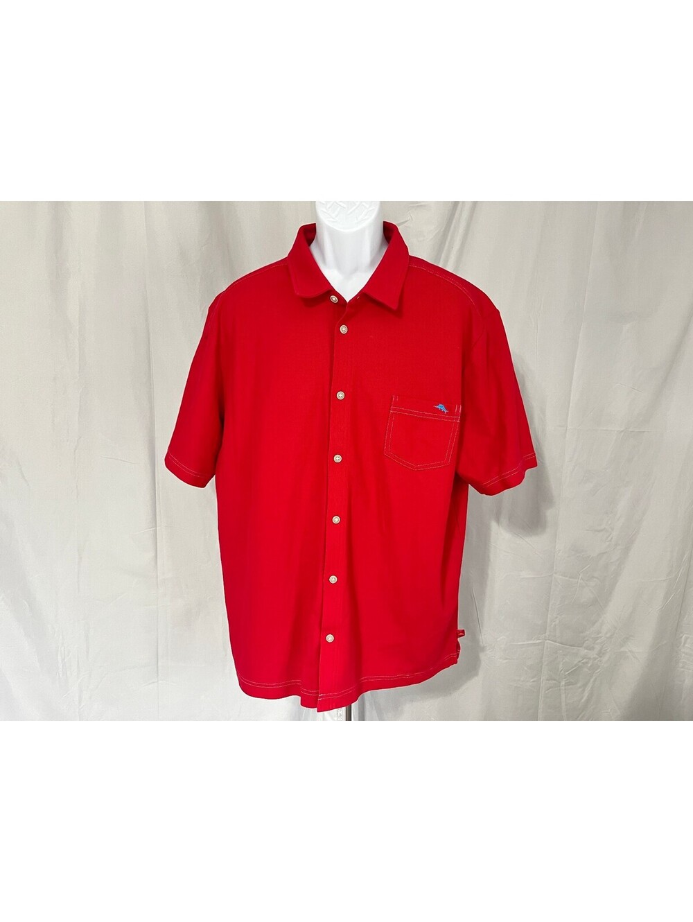 Tommy Bahama Men's Solid Red Supima Short Sleeve Shirt XXL 2XL
